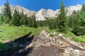 The Iron Creek Trail to Sawtooth Lake in the wilderness of Idaho and the Sawtooth Mountains on a sunny day