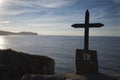 Iron cross of the hermitage of San Juan de Gaztelugatxe located on an islet in Bermeo, Biscay, Basque Country, Spain Royalty Free Stock Photo
