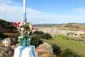 Iron Cross in Hill of Calvary Cerro del Calvario on the Via de la Plata near Almaden de la Plata, Seville province, Andalusia, S