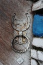 Iron decorative antique bolt on the door with a horseshoe