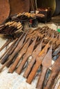 Iron digging tools for sale at the market in Debark Royalty Free Stock Photo