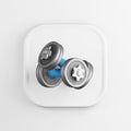 Iron dumbbells icon. 3d rendering white square button key, interface element