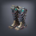 Iron fantasy armor boots for game or cards.
