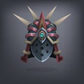 Iron fantasy armor helmet for game or cards. Vector.