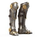 Iron fantasy high boots knight armor isolated on white background. 3d illustration