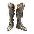 Iron fantasy high boots knight armor isolated on white background. 3d illustration