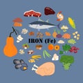 Iron Fe mineral microelement healthy organic nutrition vector illustration