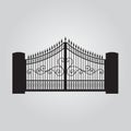 Iron fence and brick fence silhouette isolated Royalty Free Stock Photo