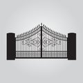 Iron fence and brick fence silhouette isolated Royalty Free Stock Photo