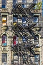 Iron fire ladder at the facade of an old historic house in New York