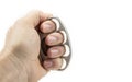 Iron fist with hand for self defence or fight on the white. Royalty Free Stock Photo