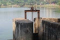 Iron floodgates on the lake Royalty Free Stock Photo