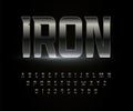 Iron font alphabet Metal steel chrome letters. Stainless metallic typography. High bold strong futuristic typographic