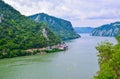 The Iron Gate or Djerdap Gorge - gorge on the Danube River in Djerdap National Park, View from the coast of Serbia Royalty Free Stock Photo