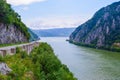 The Iron Gate or Djerdap Gorge - gorge on the Danube River in Djerdap National Park.  View from Serbia Royalty Free Stock Photo