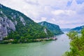 The Iron Gate or Djerdap Gorge - gorge on the Danube River in Djerdap National Park.  View from Serbia Royalty Free Stock Photo