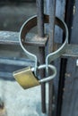 Iron gate lock with lock. Royalty Free Stock Photo