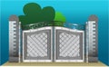 Iron gates with blue sky and green trees Royalty Free Stock Photo