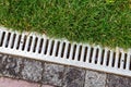 Iron grate of a storm drainage system on the side.