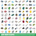 100 iron icons set, isometric 3d style Royalty Free Stock Photo