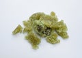 Iron II sulfate or sulphate, ferrous sulfate. Also copperas and green vitriol.