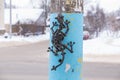 Alexandrov,Russia 05 January 2022. A lizard is hanging on a lamppost