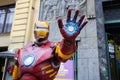 Iron Man Tony Stark statue with arm extended forward near Movie Art Museum - Saint Petersburg, Russia, August 2020. Royalty Free Stock Photo