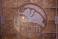 NAPLES, ITALY - OCTOBER 31, 2015: Iron manhole with an image of an elephant on the lid in the historic part. Royalty Free Stock Photo