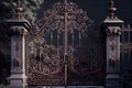 iron mansion gates with intricate scrollwork and designs