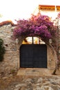 Iron metal beige door of nostalgic house in Datca or Old Datca, Mugla Turkey, june 29 2023