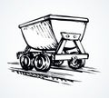 Iron miner`s trolley. Vector drawing Royalty Free Stock Photo