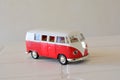 Iron miniature,Diecast, red color van, Brazil, South America, side view, selective focus, white background, red color, intentiona