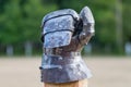 Iron mitten of a medieval warrior. Knightly combat armor_ Royalty Free Stock Photo