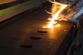 Iron molten metal pouring in sand mold ; Royalty Free Stock Photo