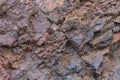 Iron ore texture closeup - natural minerals in the mine. Stone texture of open pit. Extraction of minerals for heavy Royalty Free Stock Photo