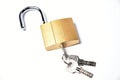 Iron padlock with keys on a white background Royalty Free Stock Photo