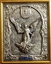 Iron painting with the image of the guardian angel. Image of a Saint. In Russian, it is written guardian angel Royalty Free Stock Photo