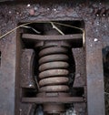 iron parts from an old, shabby, rusty steam locomotive. for introductory instructions books