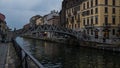 Iron pedestrian bridge across river