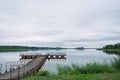 Iron pier on Lake Dryvyaty on a summer day. Braslav lakes. Belarus