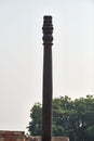 Iron pillar of Delhi structure part Qutb complex in South Delhi, India, rust resistant iron pillar