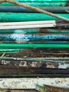 Iron pipes green blue background. industrial areas Royalty Free Stock Photo