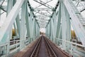 Iron railway bridge rails. perspective view Royalty Free Stock Photo