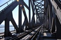 Iron railway bridge rails. perspective view Royalty Free Stock Photo