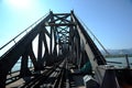 Iron railway bridge rails. perspective view Royalty Free Stock Photo