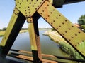 iron railway bridge view from the train window Royalty Free Stock Photo