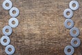 Iron ring on wooden background Royalty Free Stock Photo