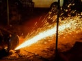 Iron rod cutting work - Fire spark Royalty Free Stock Photo