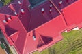 Iron roof of the building and air ducts photo taken from a drone