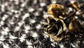 An iron rose on a shiny dark background. Bronze flower Royalty Free Stock Photo